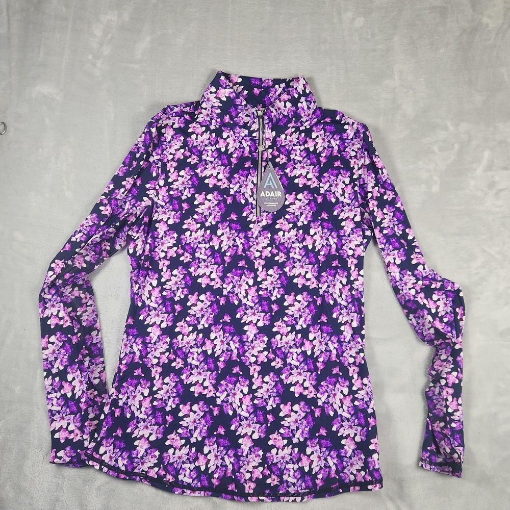ADAIR NOE M Pullover Women 1/4 Zip Purple Floral Golf Athleisure Long Sleeve
